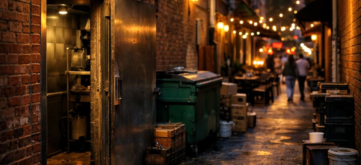 4th Street restaurant corridor in downtown Winston-Salem at dusk — Norway rat pressure zone