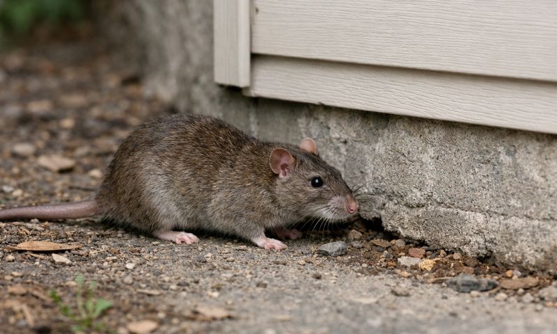 Rat control services card — Norway rat near a Winston-Salem foundation