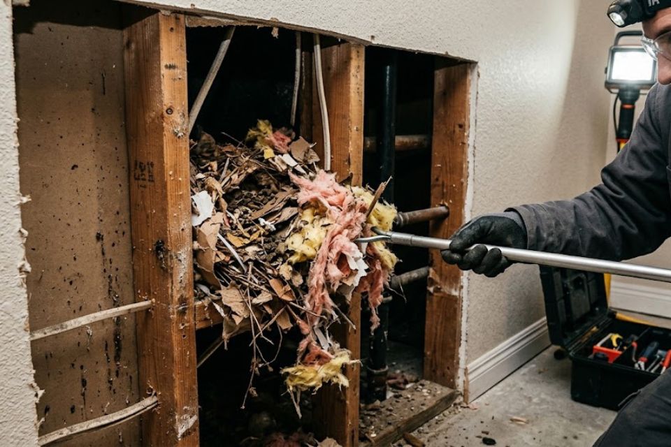 Rat nest removal from an attic space in Winston-Salem NC