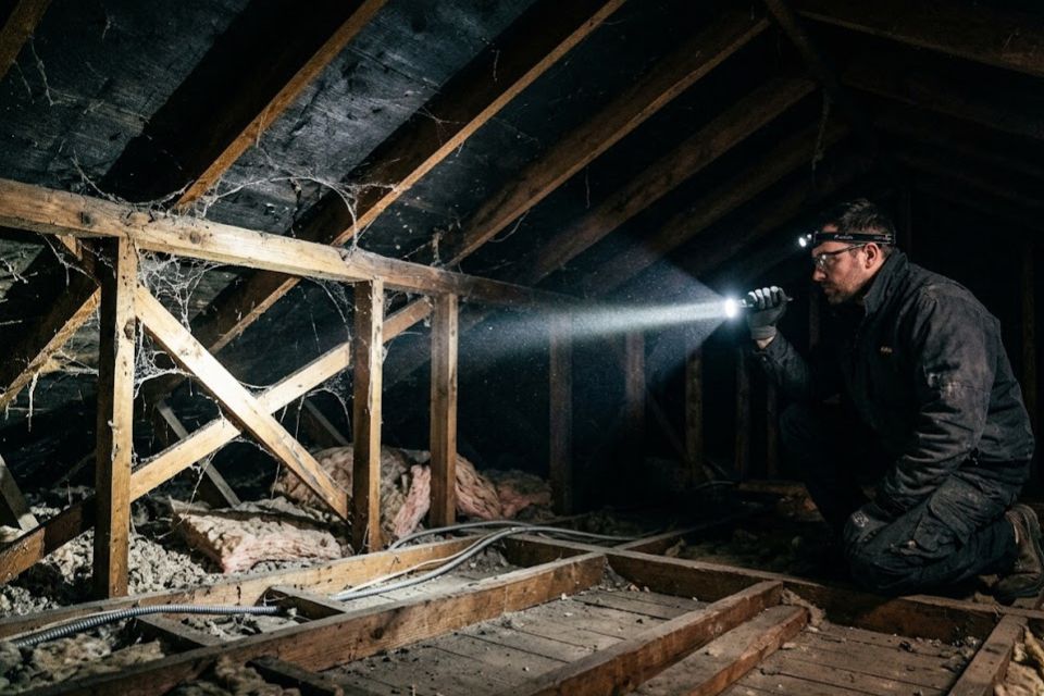 Free rodent inspection — technician documenting evidence in a Forsyth County home